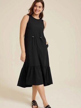 Maurices Ripstop Bungee Cord Waist Sleeveless Tank Midi Dress Size XL Black